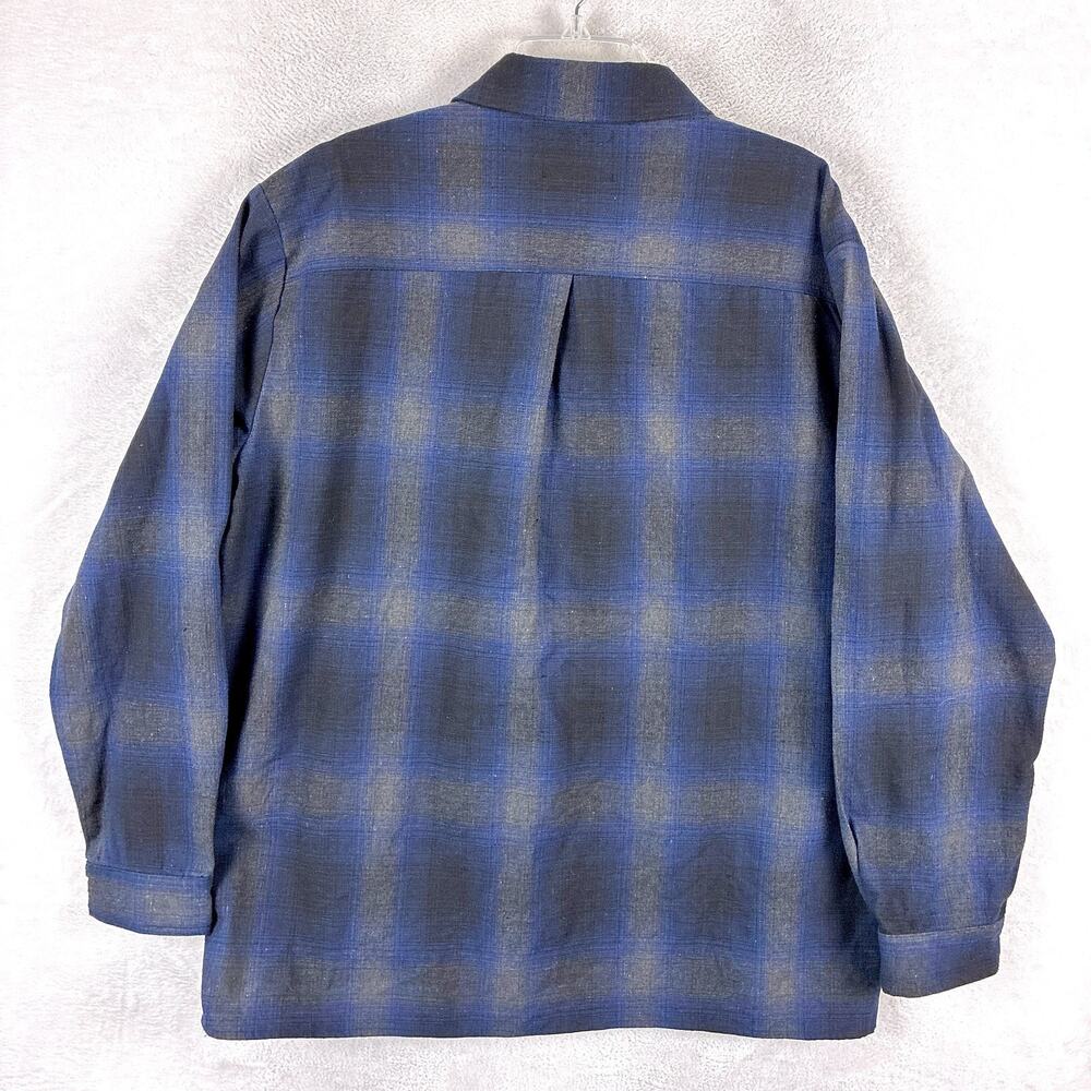 FB County Checker Shirt Men XL Blue Black Shadow Plaid Flannel Hip Hop 90s - Picture 3 of 10
